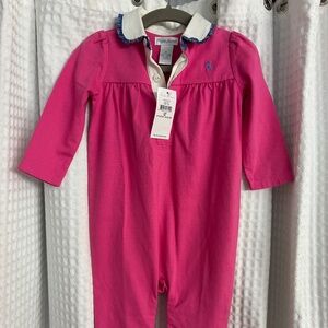 NWT Pink Baby Girl 9M Collared Ralph Lauren Long Sleeve Romper